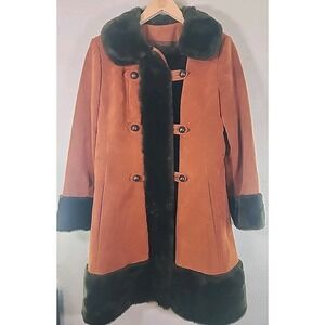 VTG 60s PASSPORT Coat Brown Faux Fur AND SUEDE Buttons Russian Princess